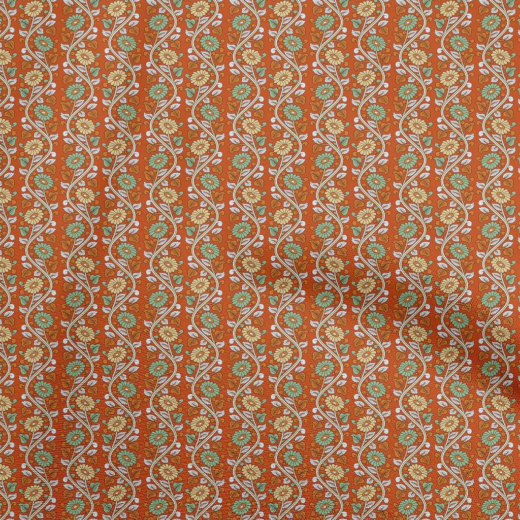oneOone Cotton Flex Mustard Yellow Fabric Floral Dress Material Fabric Print Fabric By The Yard 40 Inch