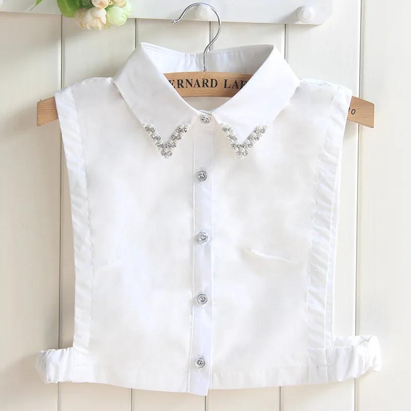 Colletto Falso in Cotone Coreano da Donna Argento Perline Rimovibile Colletto Falso Camicetta Strass Falsi Colletti Femminili Colletto Staccabile