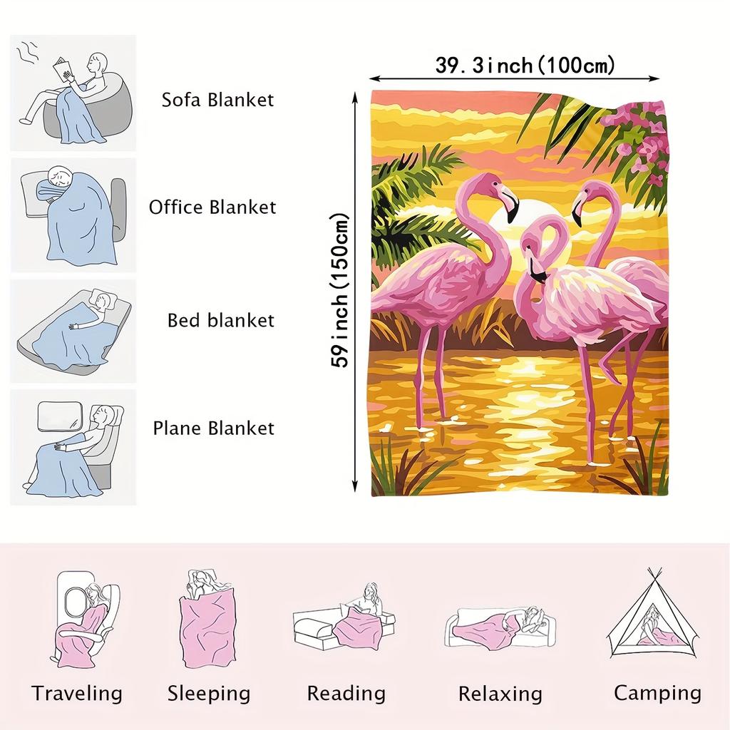 Soft & Cozy Flannel Flamingo Print Throw Blanket - Versatile for Napping, Sofa Lounging