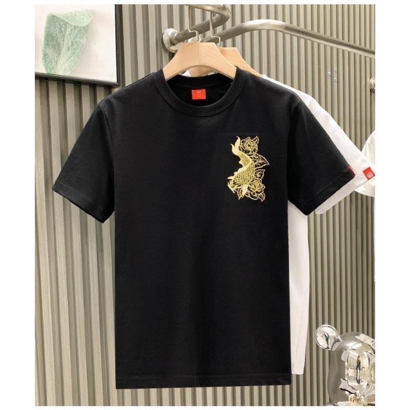 

Men s Lucky Black Koi Fish Floral Embroidery Casual Shirt M чорний