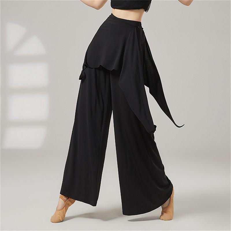 Women Wide Leg Loose Dance Pants Breathable Drapey Folk Dance Classical Training Costumes High Waist Long Trousers
