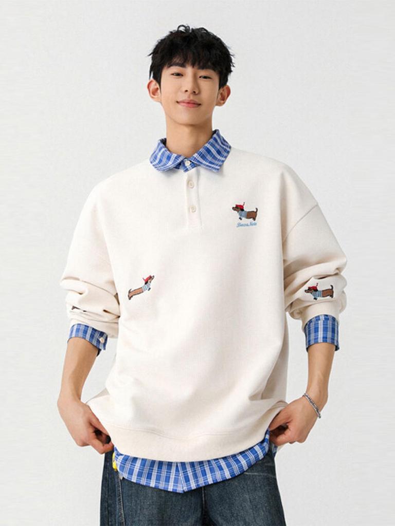 Felpa con cappuccio e polo da uomo alla moda in stile americano con ricamo di bassotto, Top autunnale da donna in due pezzi, Taglia piccola