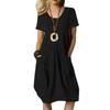 2025 Summer Round Neck Short Sleeved Fashion Dress Women Elegant Plus Size Solid Color Loose Pockets A-line Party Short Dresses Female Clothing