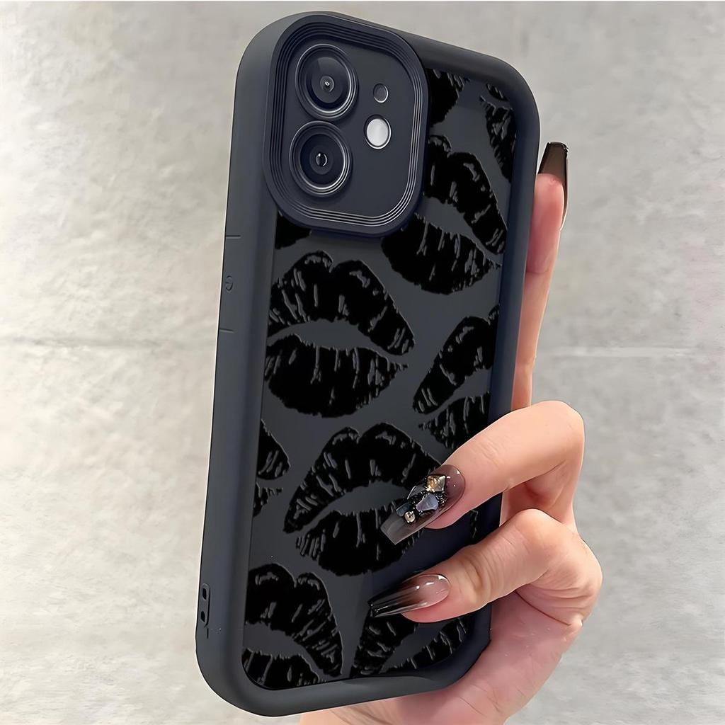 Black Lip Print Sandpaper iPhone 15/16/17 Case with Sky Eye Groove