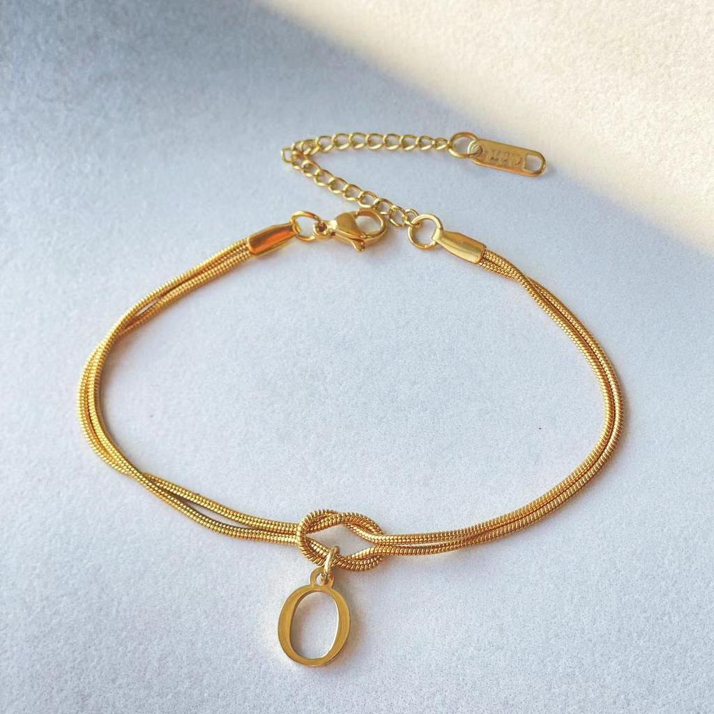 JXJ Jewelry 18k Gold Plated Stainless Steel Letter Pendant Knot Style Trendy Charm Bracelet for Anniversaries