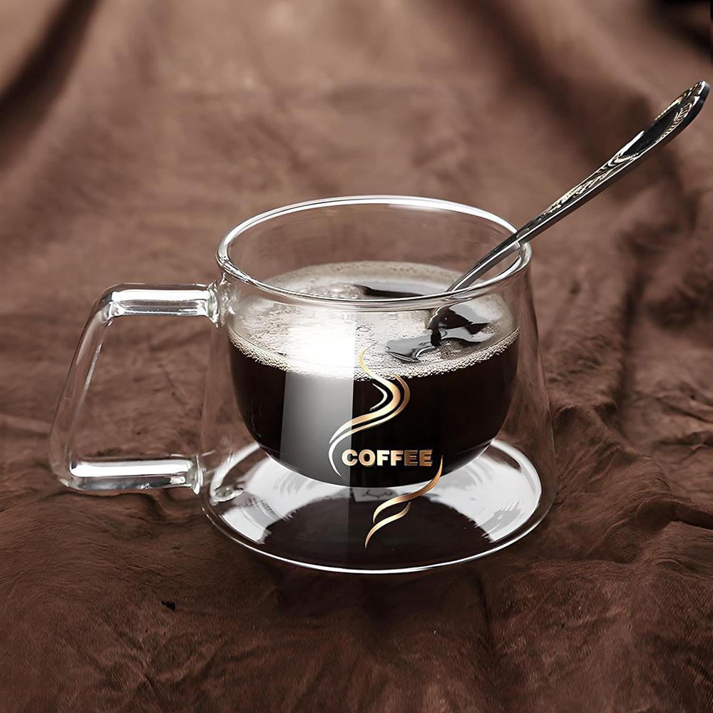 200ML Transparent Heat-resistant Espresso Cup Double Wall Glass Coffee Mug with Handle Cappuccino Latte Breakfast Tea Water Cups