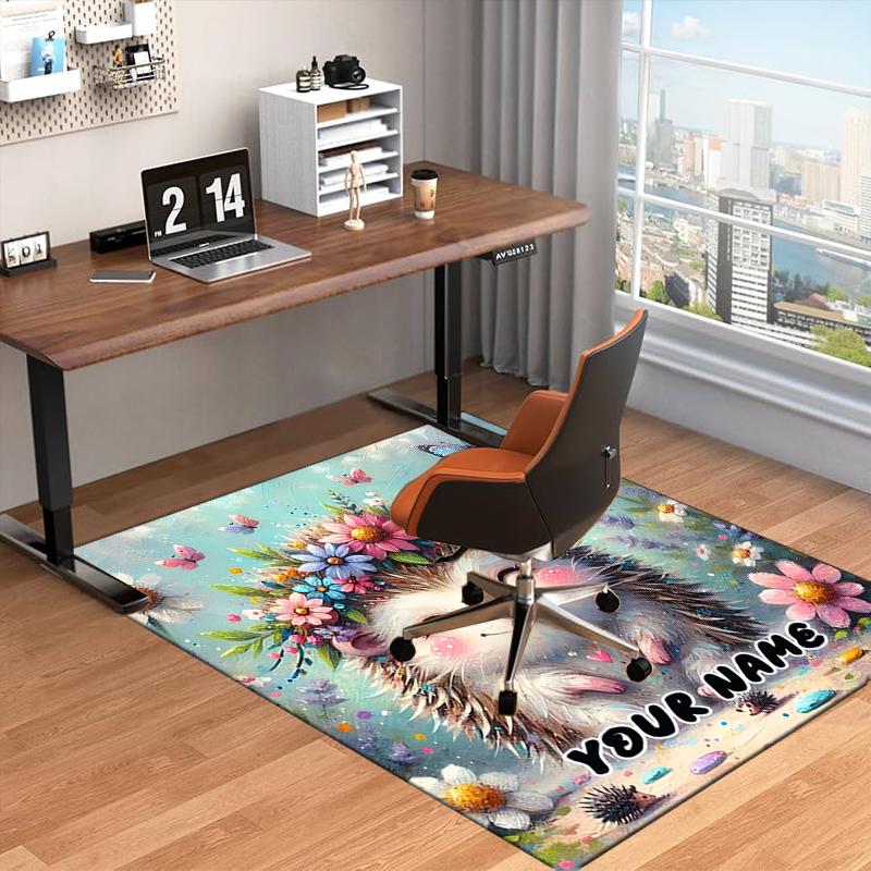 1PC Custom Name Floral Hedgehog Garden Theme Floor Mat Ideal for Living Room, Game Rooms, Office, Bedroom,Floor Mat Playful Design95