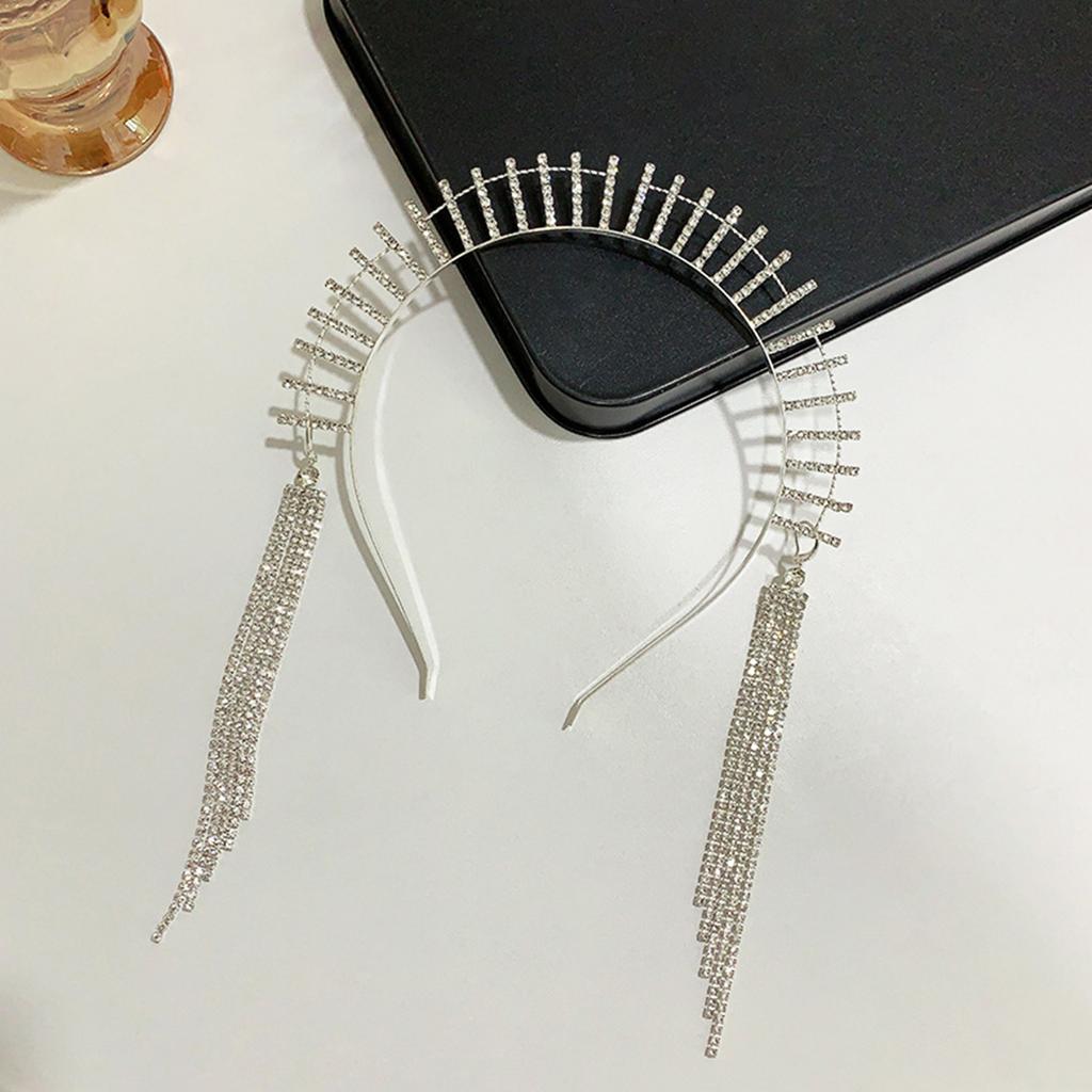 Elegant Long Fringe Hairband Baroque Style Rhinestone Headband for Girls Model Show Performance Wedding Party Jewelry