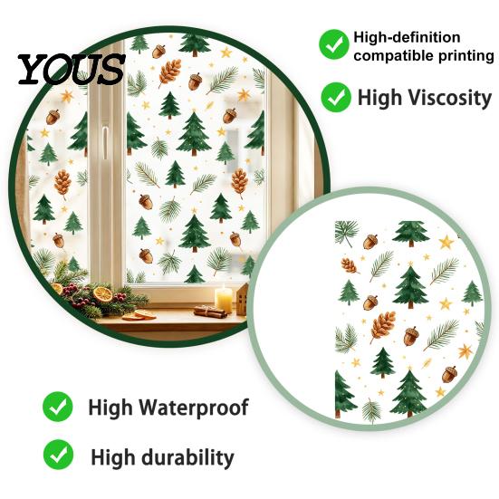 No Residue Window Cling Christmas Static Cling, Xmas Tree Snowman Santa Hat Bell Glass Sticker, Removable Reusable Decoration Decal for Holiday Party
