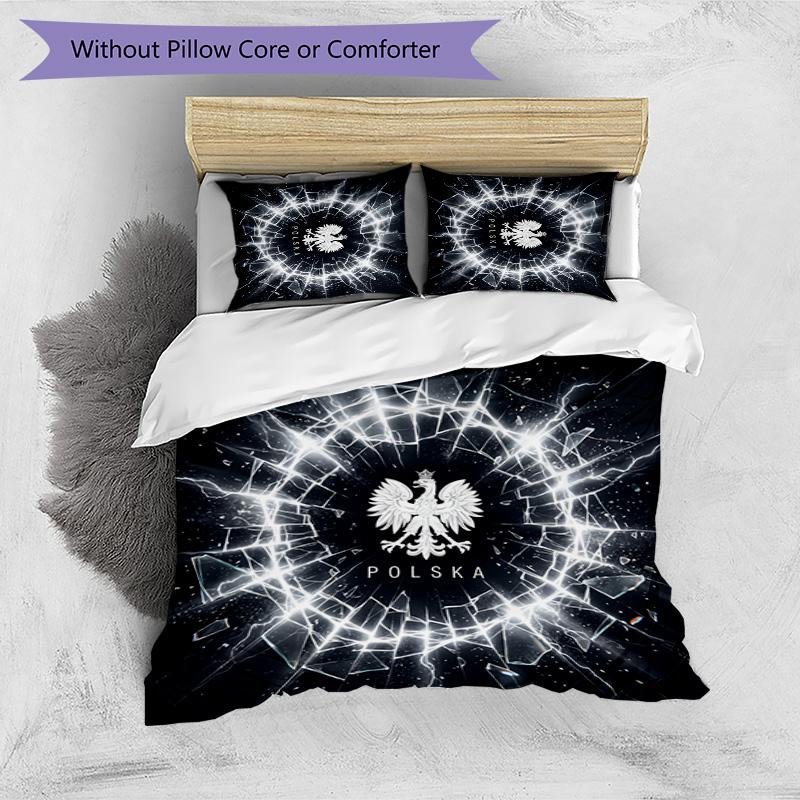 Set Biancheria da Letto Stampata Calcio Polonia 3 Pezzi Set Copriletto Traspirante Accogliente come Regalo per Inaugurazione Casa o Festa