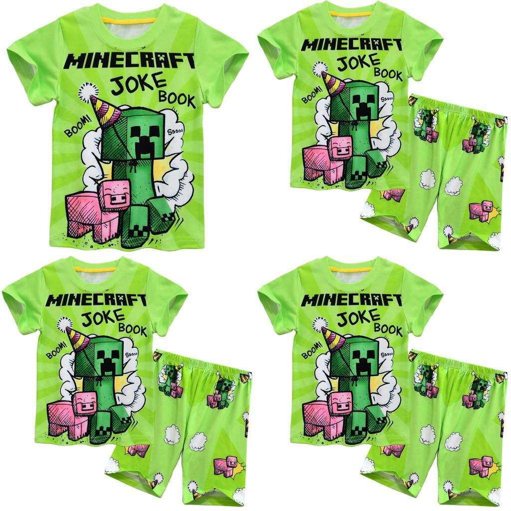 Minecraft Digital Print Kids Cartoon Pajama Set With Soft Fabric For Boys And Girls