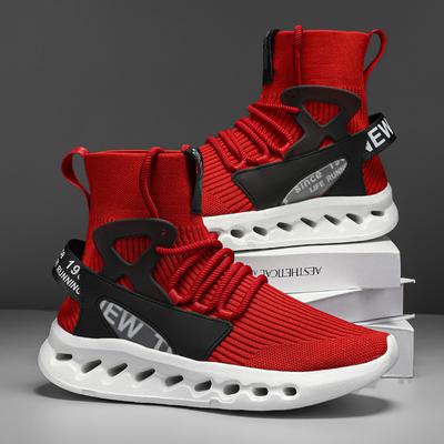 New Design Fashion Men's Red Sneakers Large Size 47 Breathable Weaving High-top Sneakers Men Casual Platform Sneakers for Men