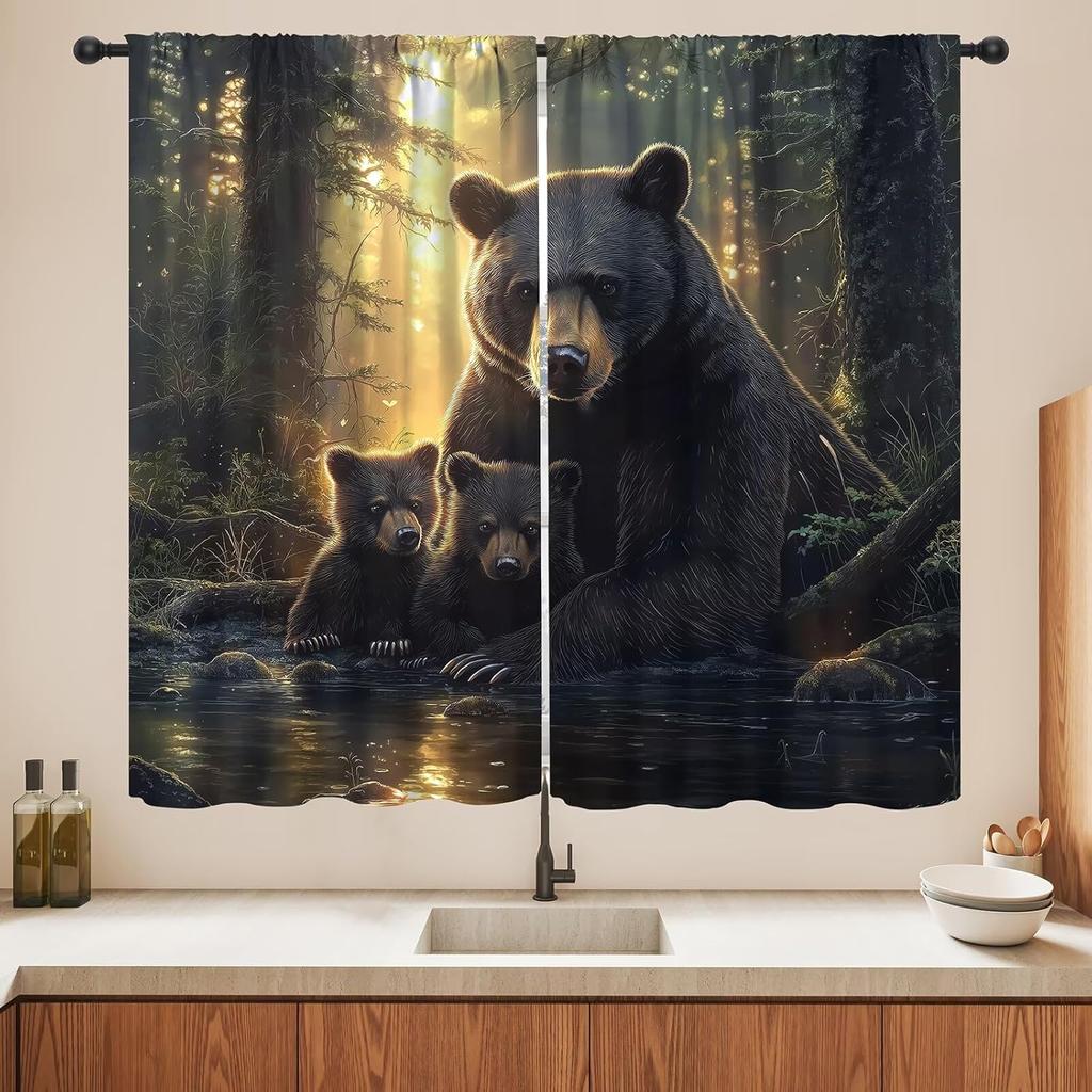 Blackout Wolf Curtains Retro Nature Wildlife Drapes Aurora Forest Wolves Animal Pattern Window Treatments Curtain Living Made Of Polyester Washable