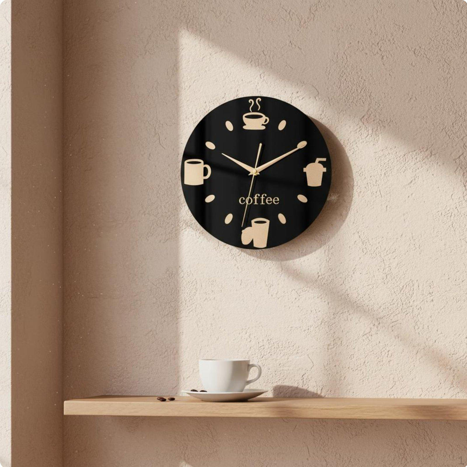 Coffee Cup Wall Clock Decorative Themed Modern Design Timepiece for Cafe Owners