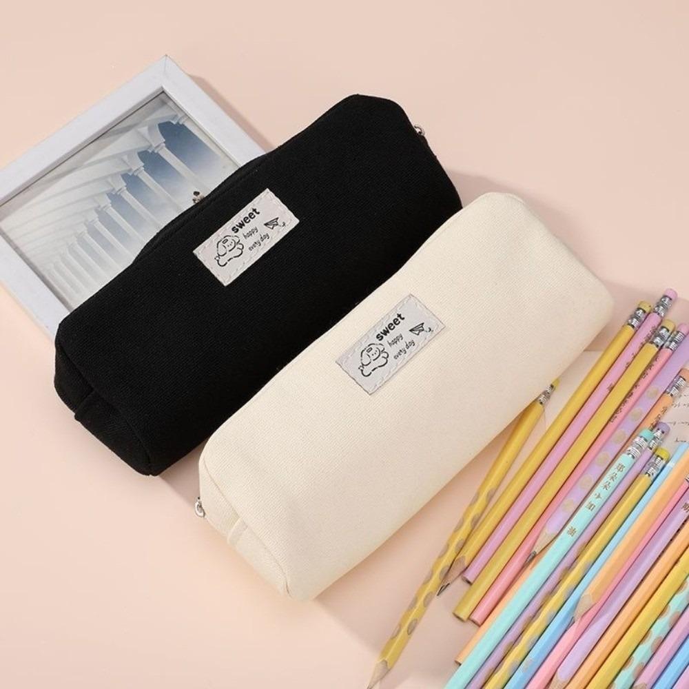 1Pc Canvas Pen Bag Dog Print Pencil Pouch Simple Stationery Storage Pouch  Students