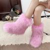 Fashion New Winter Fur Onepiece Raccoon Fur Female Snow Boots Fur Shoes Outdoor Mid Leg Boots