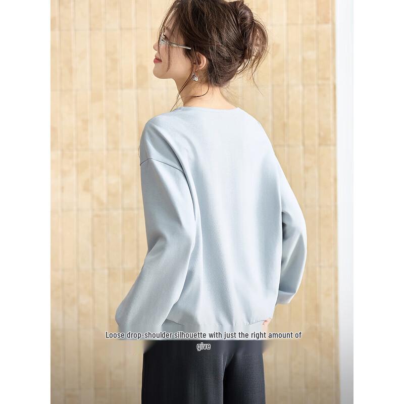 Mohan Yimei Women's Loose V-neck Embroidered Sweatshirt