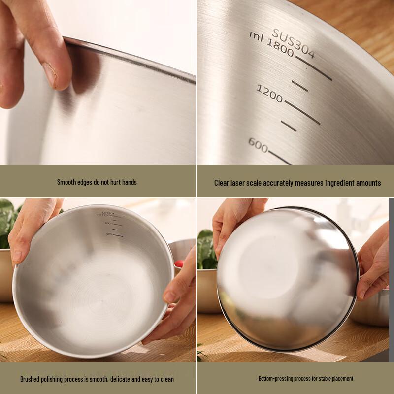 304 Edelstahl Rühr- & Salatschüssel mit Abtropfsieb - 3-teiliges Set