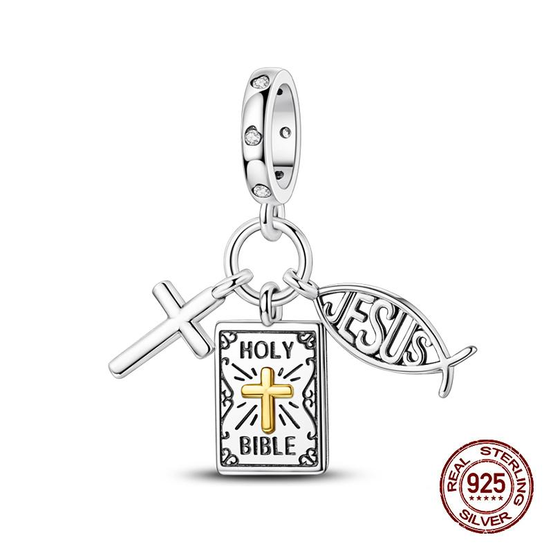 Charms Copper Angel Prayer Cross Bible Series Charms Beads Fit 3Mm Original Bracelets Diy Easter Jewelry Gifts