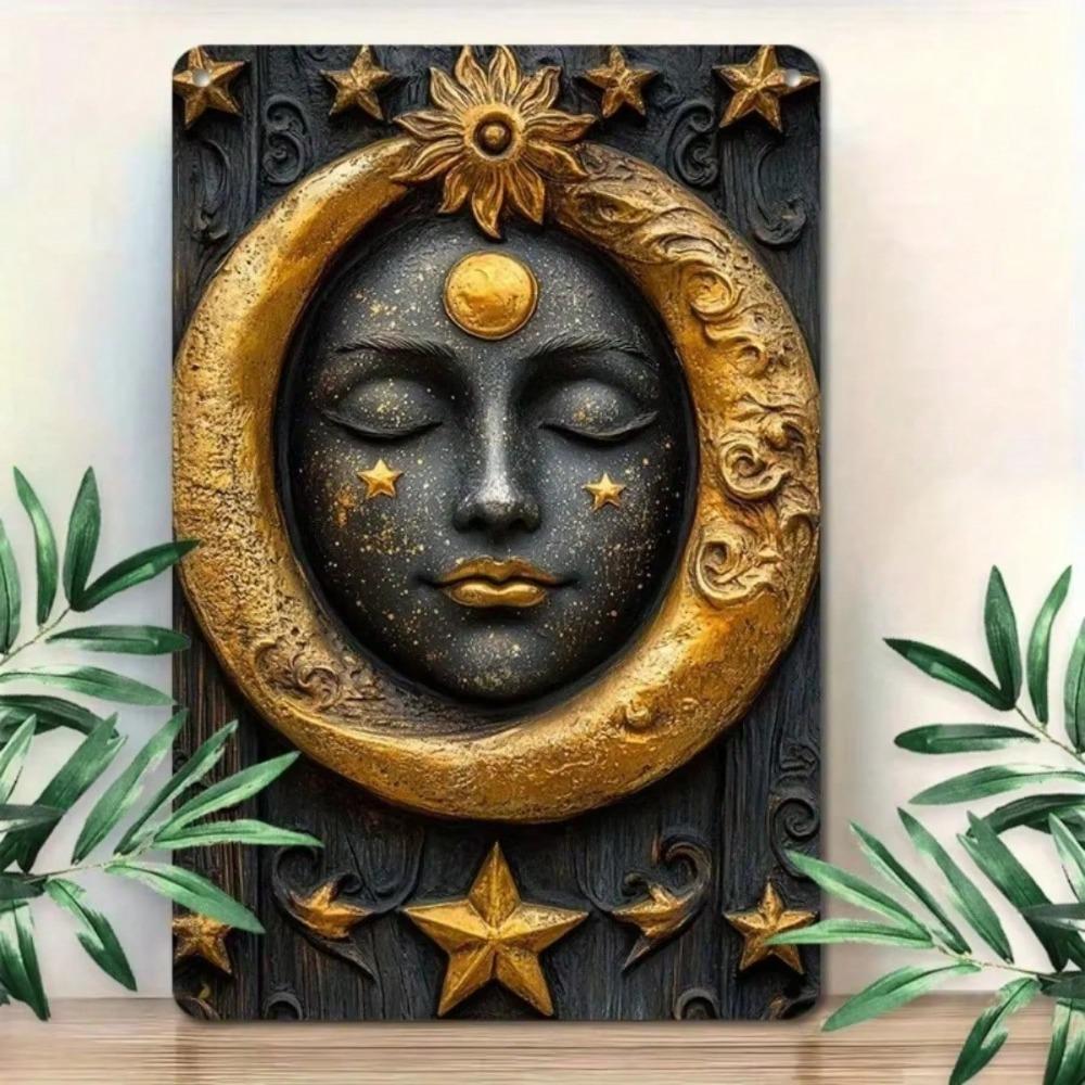 Vintage Moon Sun 2D Flat Metal Sign 1pc Retro Foil Art Tin Plaque Home Wall Decor