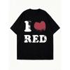 Oversized T Shirt Black I Love Red Heart Graphic Print Casual Streetwear Top for Women Summer Fashion Trendy Loose Fit Tee