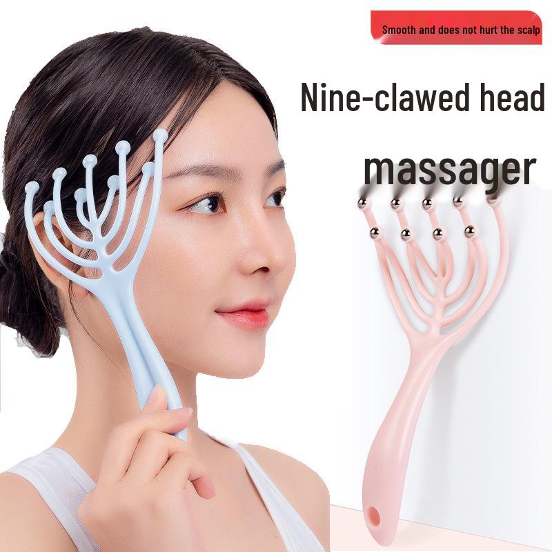 Nine-Claw Scalp and Head Massager with Roller Ball Therapy розовый