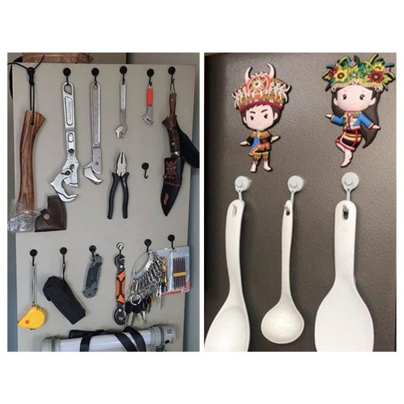 6 Pack Black Extra Strong Magnetic Hooks for Kitchen Gadgets Bedroom Lockers Office Fridges Hanging Decorative Lights