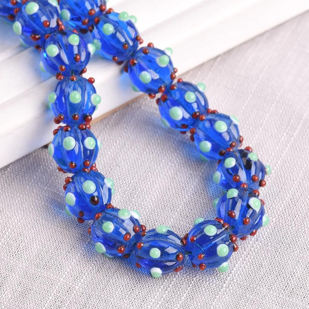 10pcs 12mm Round Pumpkin Shape Spots Handmade Lampwork Glass Charm Loose Beads for Jewelry Making Accessories DIY Crafts Findings