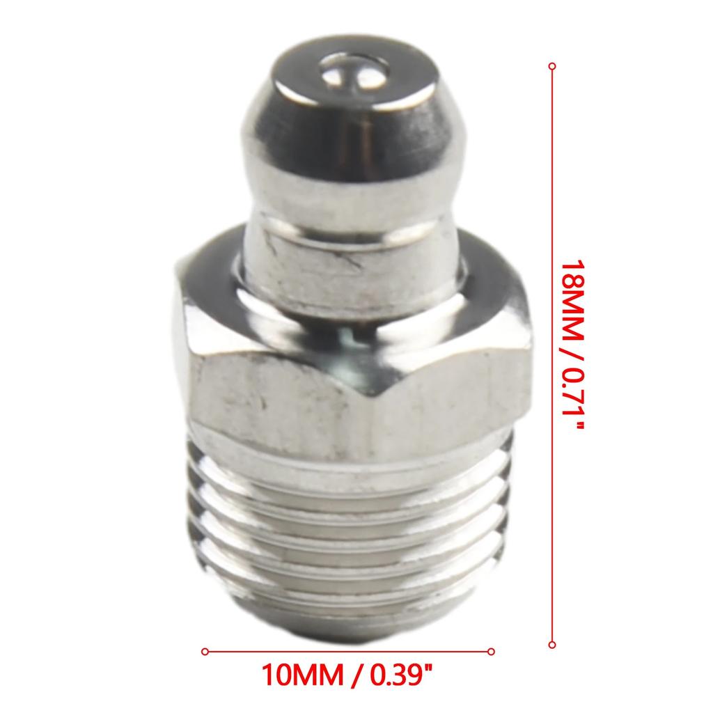 Industrial Strength Stainless Steel Grease Fitting M10 x 1mm Thread 10Pcs Suitable For Various Mechanical Equipment