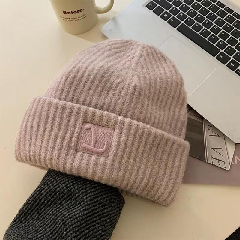 Big Head Circumference Coarse Yarn Hat for Women Autumn and Winter Loose Warm Pile Cold Hat Knitted Ear Protection Hat