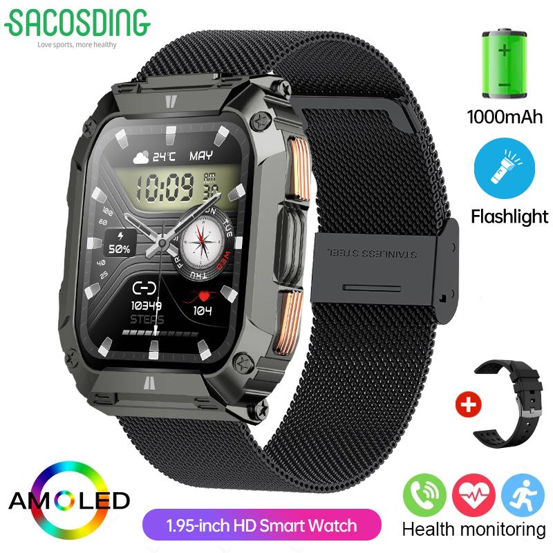 

SACOSDING Мужские умные часы с функцией звонков, 1,95-дюймовый экран, мониторинг сердечного ритма и уровня кислорода в крови, встроенные несколько режимов тренировок, часы 2025