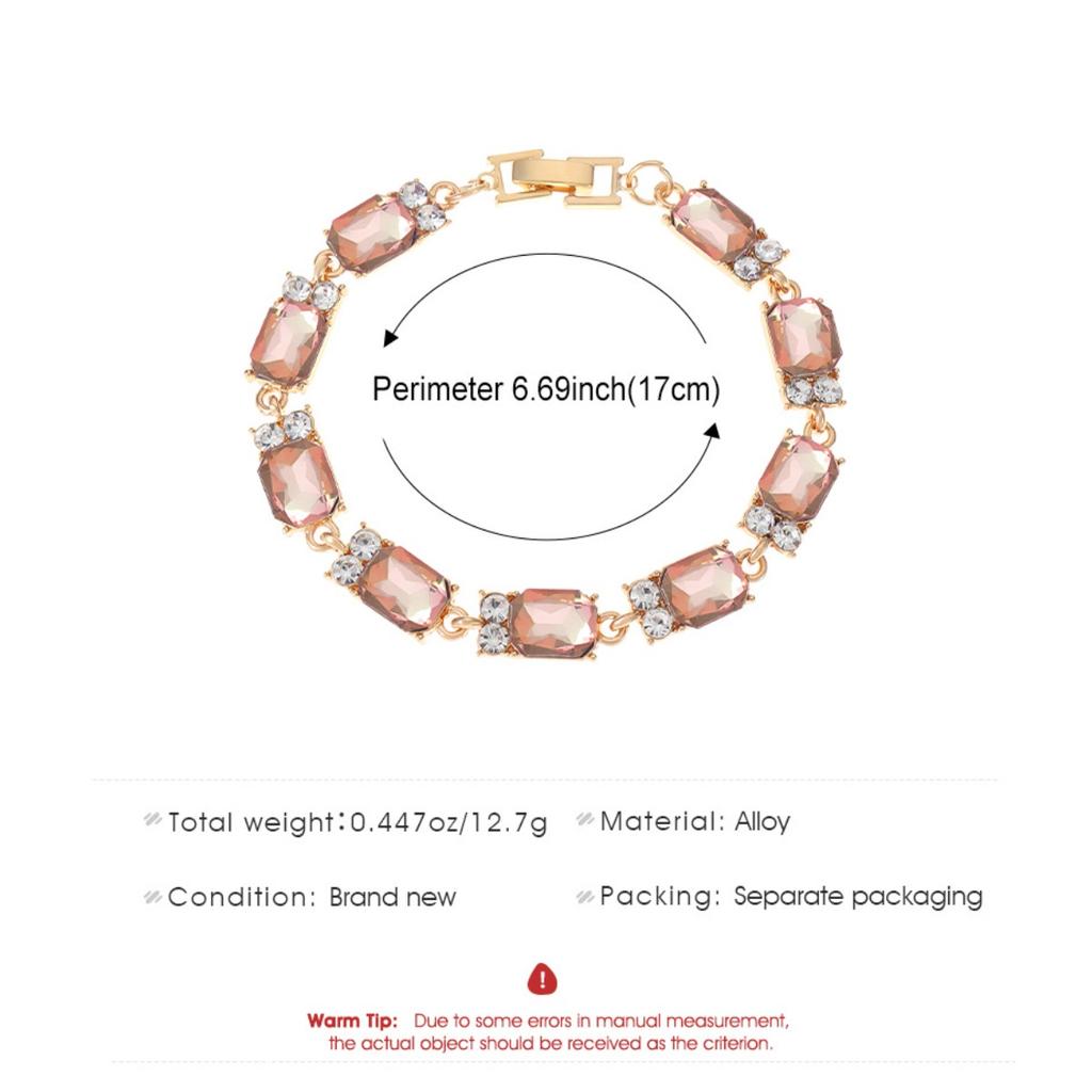 Vintage Pink Rectangle Stone Chain Bracelet Women Elegant Party Wrist Jewelry