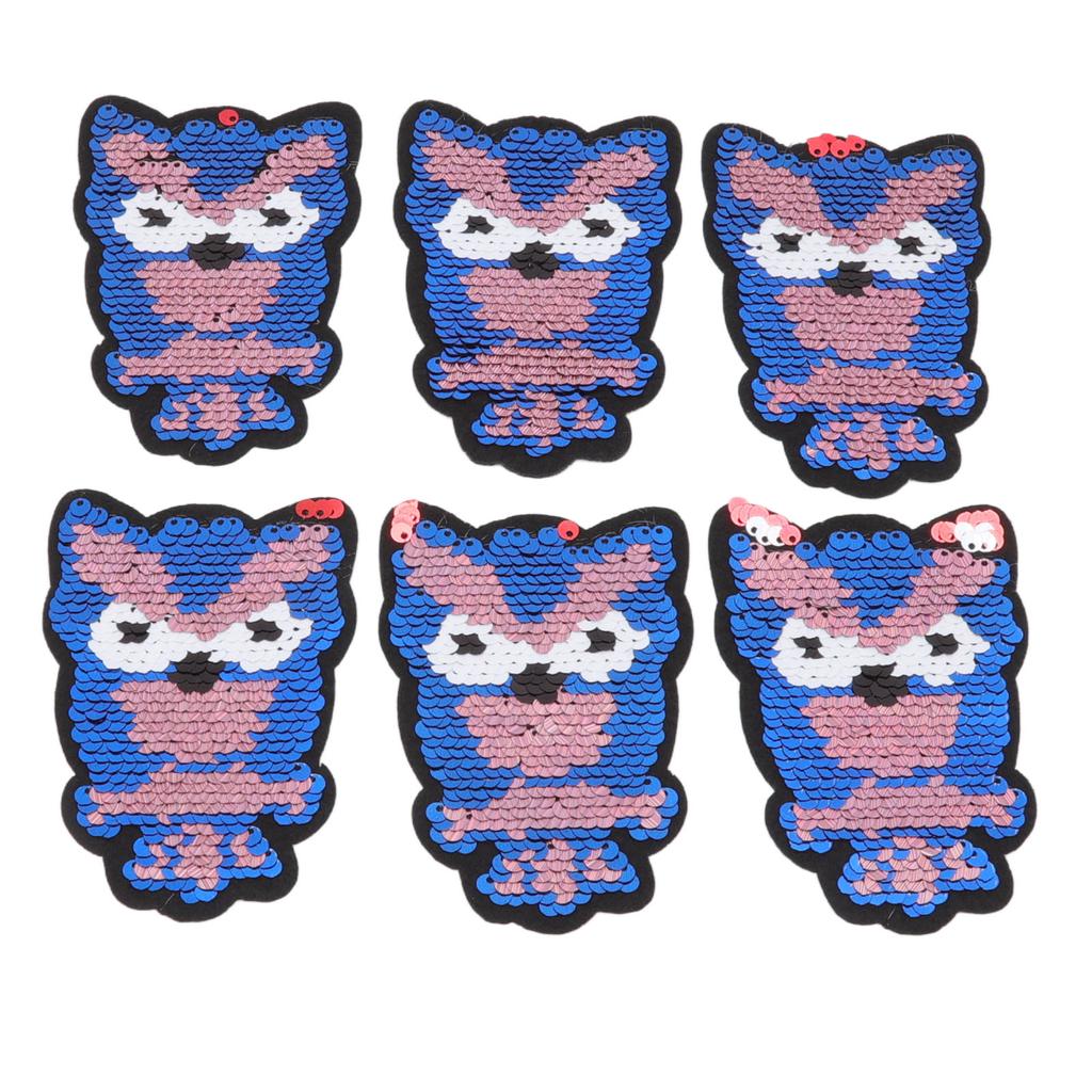 6 Pcs Embroidered Patches Cartoon Sequins Owl Shape Covering Breakages Stains Iron On Patches for DIY Clothing Hats