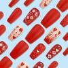 24 Pcs Flowers False Nail Valentines Day Press On Nail New Year Acrylic Nail Glossy Heart Full Cover Stick on Nail