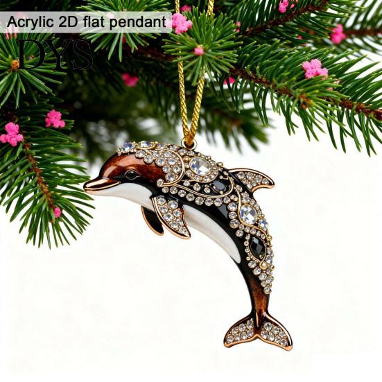 Flat Acrylic Animal Decorations Christmas Ornament, Xmas Tree Hanging Decoration, Ornament Rhinestone Pendant for Holiday Party Decor Decorative