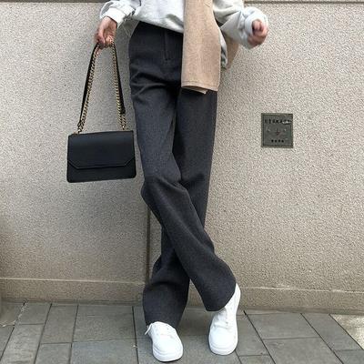 Loose Grey High Waist Trousers for Women Straight Wide Leg Pants for Autumn