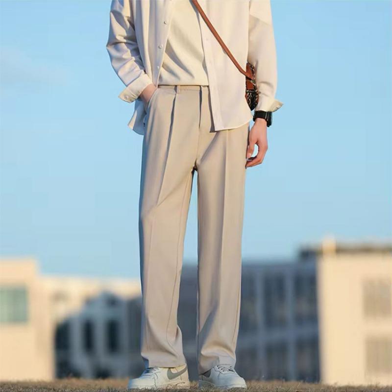 Mens Retro Loose Versatile Casual Straight Long Work Trousers