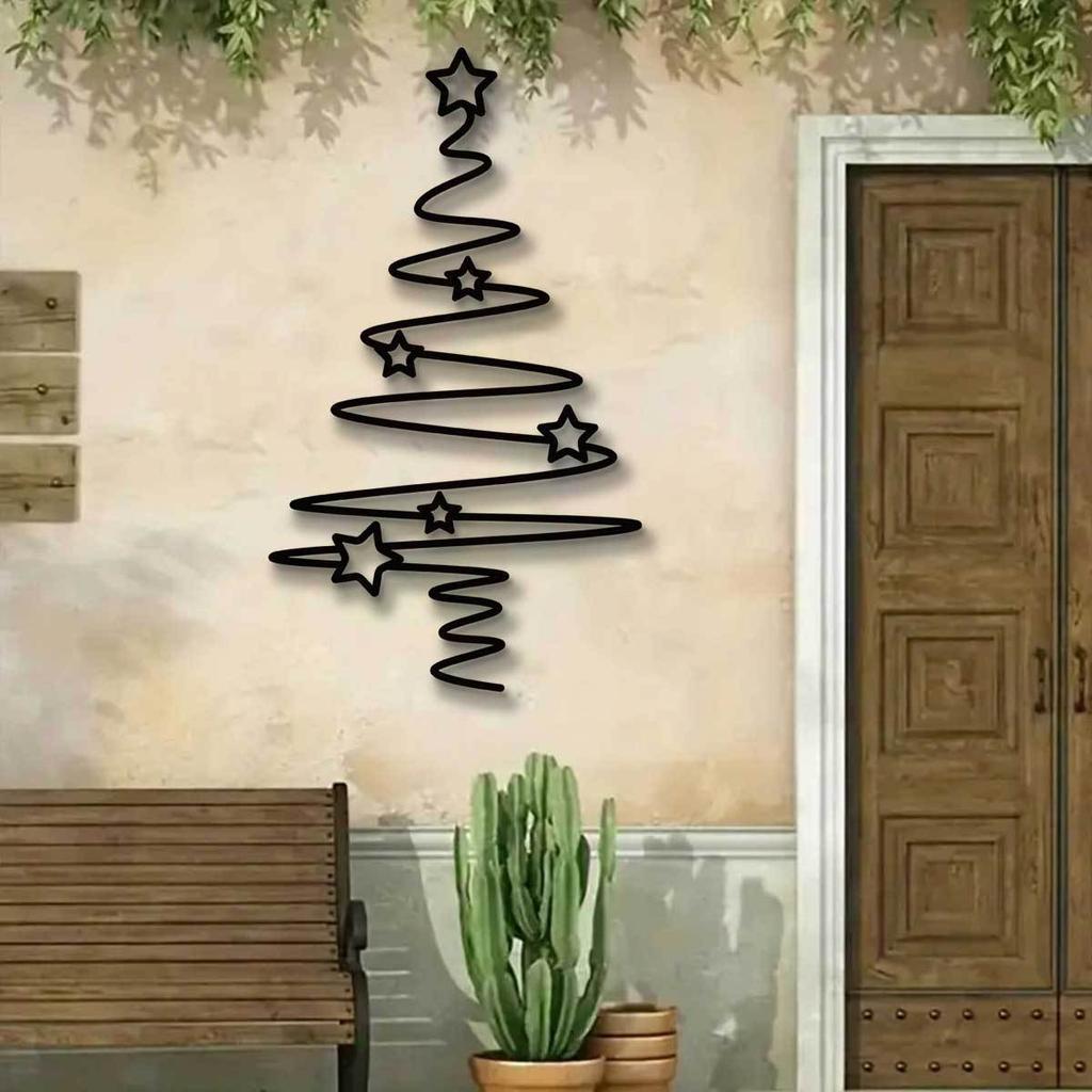 [Wall Decoration Christmas Tree] Elegant Black Christmas Tree Wall Art - Non-Electric Holiday Decor for Indoor & Outdoor.