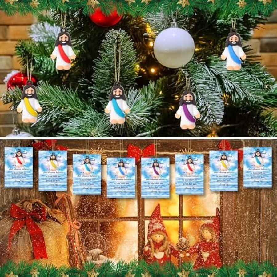 30 Sets Easter Little Jesus Figurine with 30 Pcs Bibles Verse Cards Mini Rubber Jesus Easter Tiny Rubber Action Figure Hanging