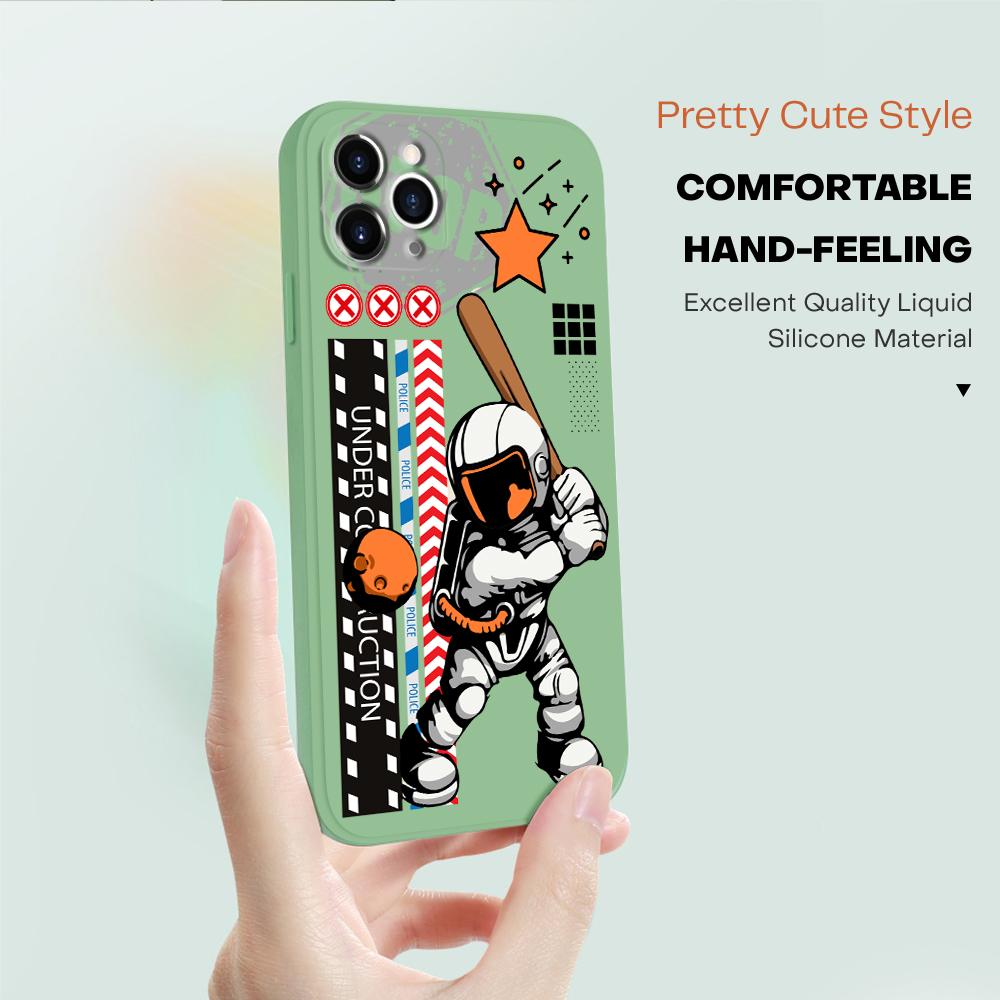 Astronaut Pattern Phone Case for iPhone 15 14 13 12 11 Samsung Galaxy A12 A52 S24 S23 Xiaomi POCO Redmi Soft Square Liquid Silicone Cover Casing