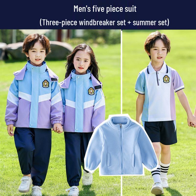 Primary School Windbreaker Three-Piece Uniform Set for Kindergarten and First Grade Students