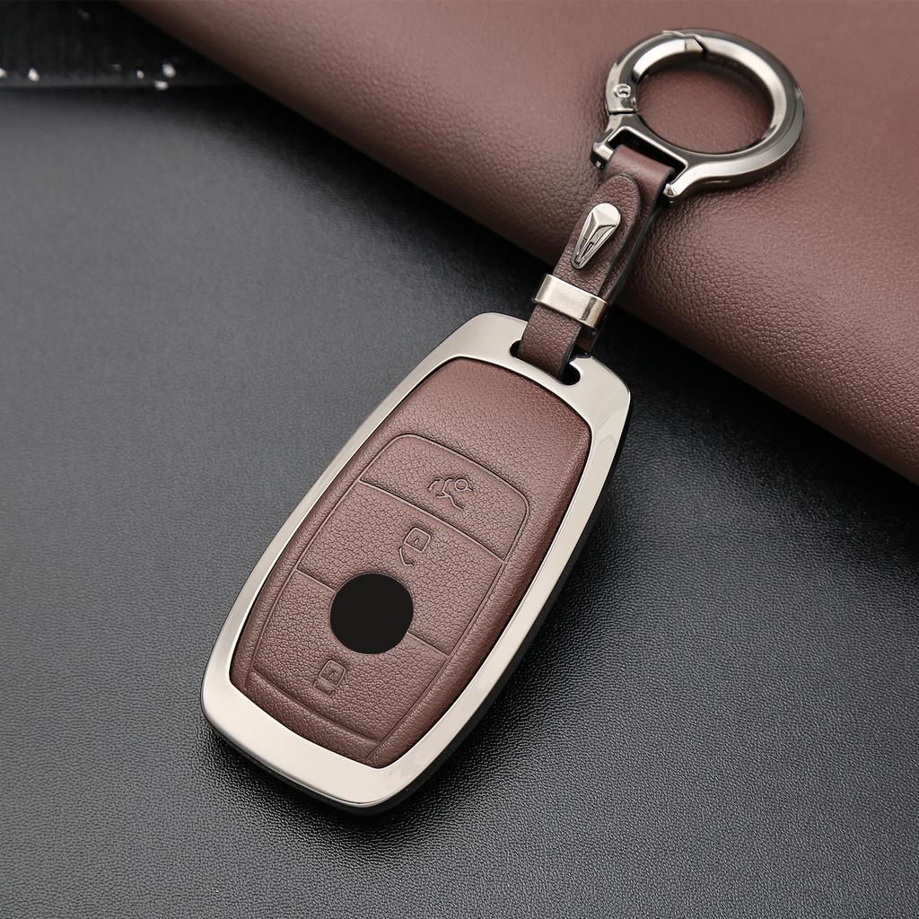 Zinc Alloy Car Key Cover with Keychain for Mercedes-Benz A220 E63S AMG E-Class GLE 350 4MATIC E300 E400 E43 W213 Leatuer Keycase