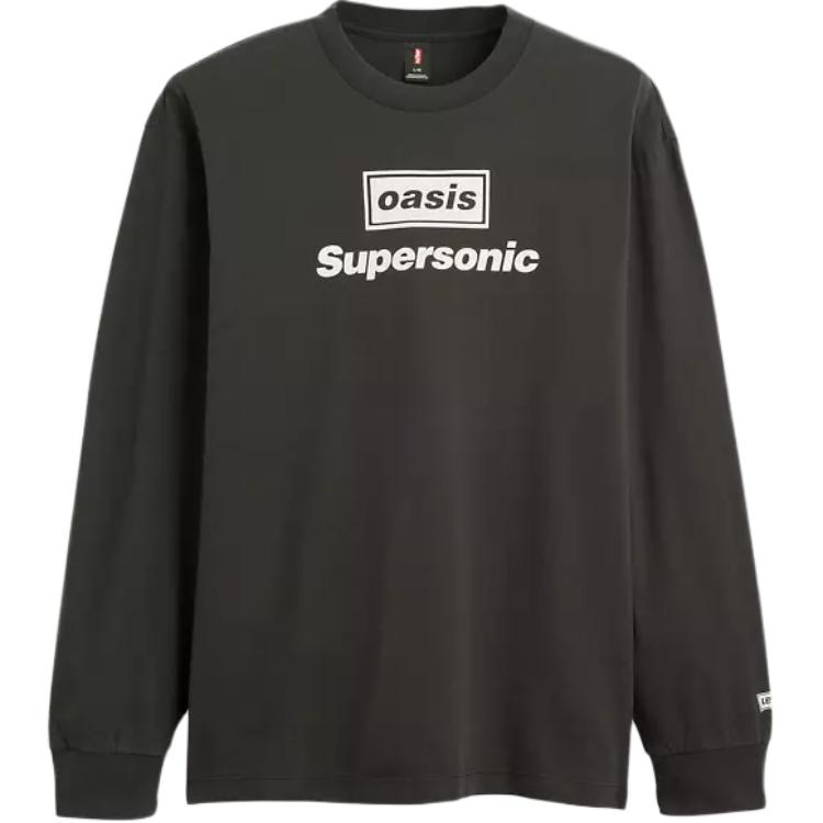 

Levis Oasis Collaboration SS25 Футболка с принтом букв, рубчатым краем, логотипом на манжете, свободного кроя, с круглым вырезом, повседневная, с длинным рукавом, мужская футболка 004EY0003 S