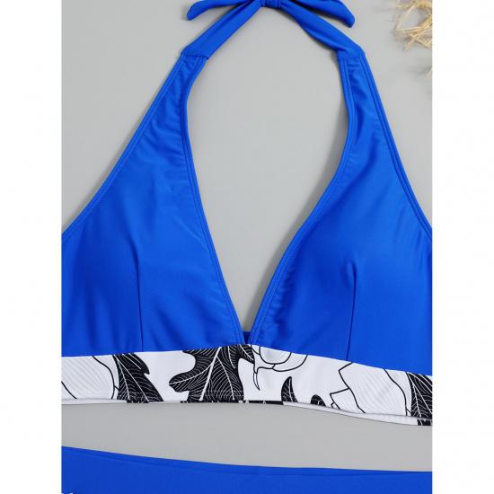 Swimsuit Women's Deep V Neck Split High Waist Flat Angle Lace Up Print Solid Color Swimwear