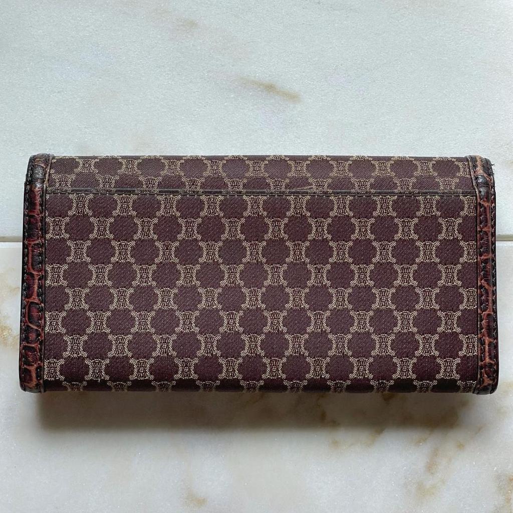 Used 593 CELINE Triomphe Pattern Retro Vintage Long Wallet
