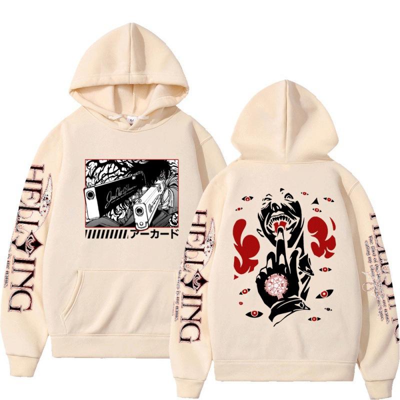 Harajuku Hellsing Japanese Anime Printed Hoodies Mens Pullovers Kawaii Manga Graphic Hooded Coats Autumn Streetwear Sweatshirts Unisex Tops