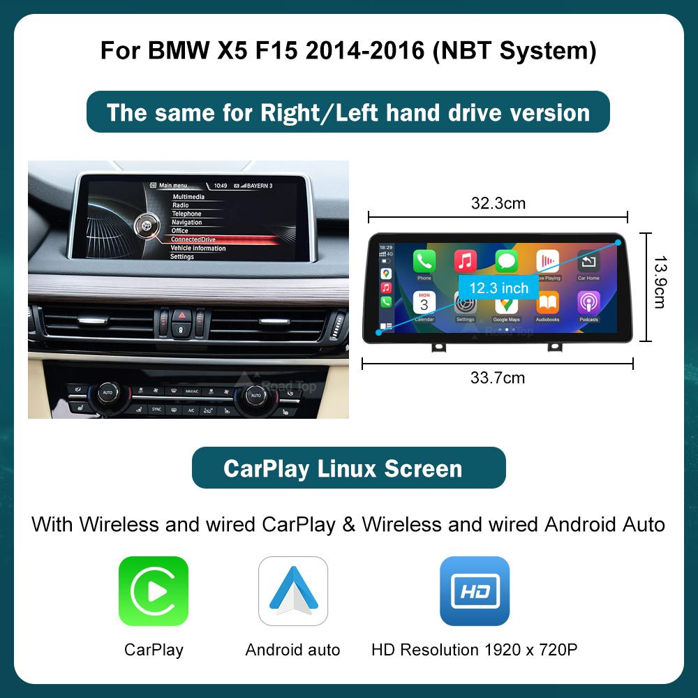 RoadTop Wireless Carplay Multimedia Display Touch Screen Android-auto Head Unit For BMW X5 F15 F85 X6 F16 F86 2014-2016 NBT