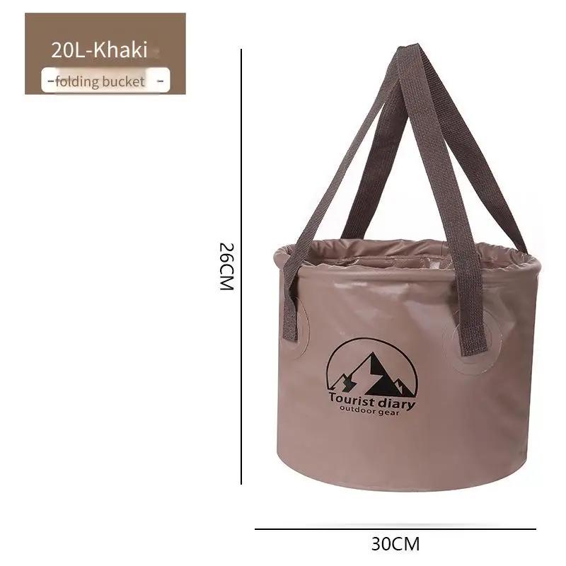 20L Vikbar Campinghink - Bärbar PVC-nätduk Rese tvättfat Fotblötläggningspåse & Picknickförvaringshink för Utomhusbruk