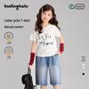 Buding Haru Girl's French Letter Print Short Sleeve T-Shirt
