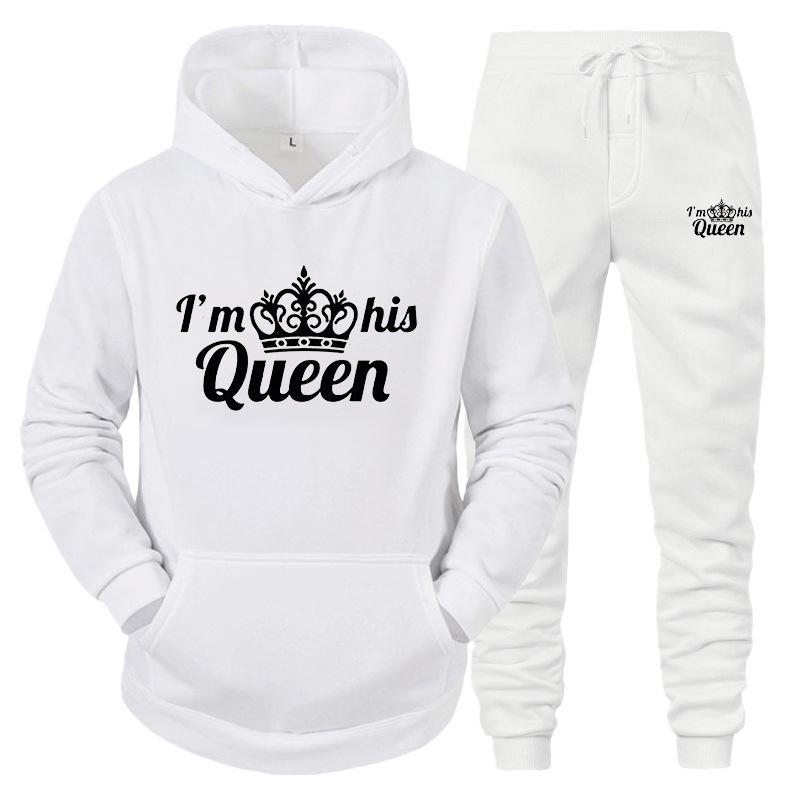 King & Queen Couple Hoodie and Sweatpants Set - Unisex Casual Sportswear